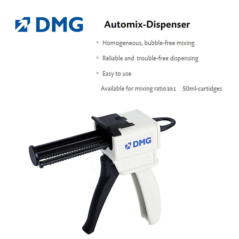 DMG Dental Mixing Dispenser Gun 10:1 Ratio 50ml Luxatemp Temporary Crowns Material Dispensing Automix Plus Cartridges Instrument