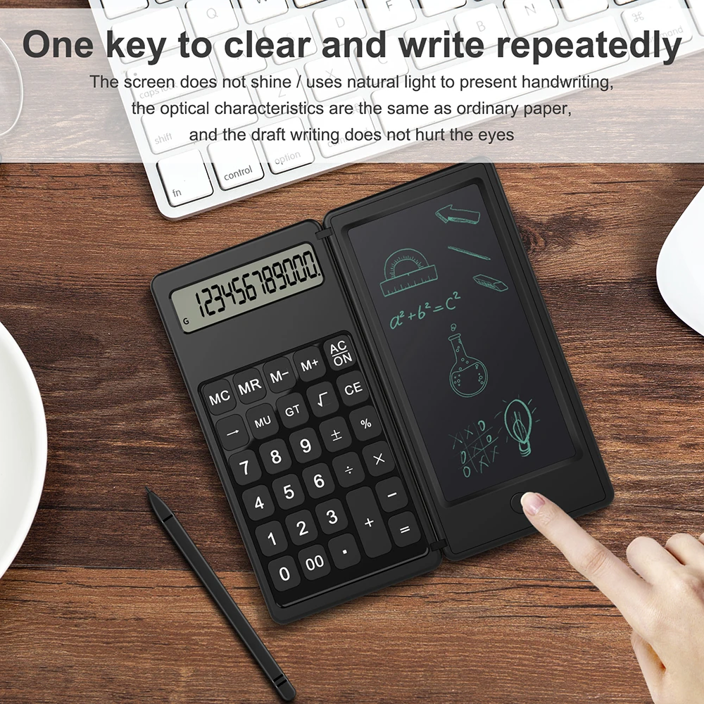 Portable 12 Digit Display 6 Inch Scientific Calculator With Writing Tablet With Stylus Pen Erase Button For Office Students Kids