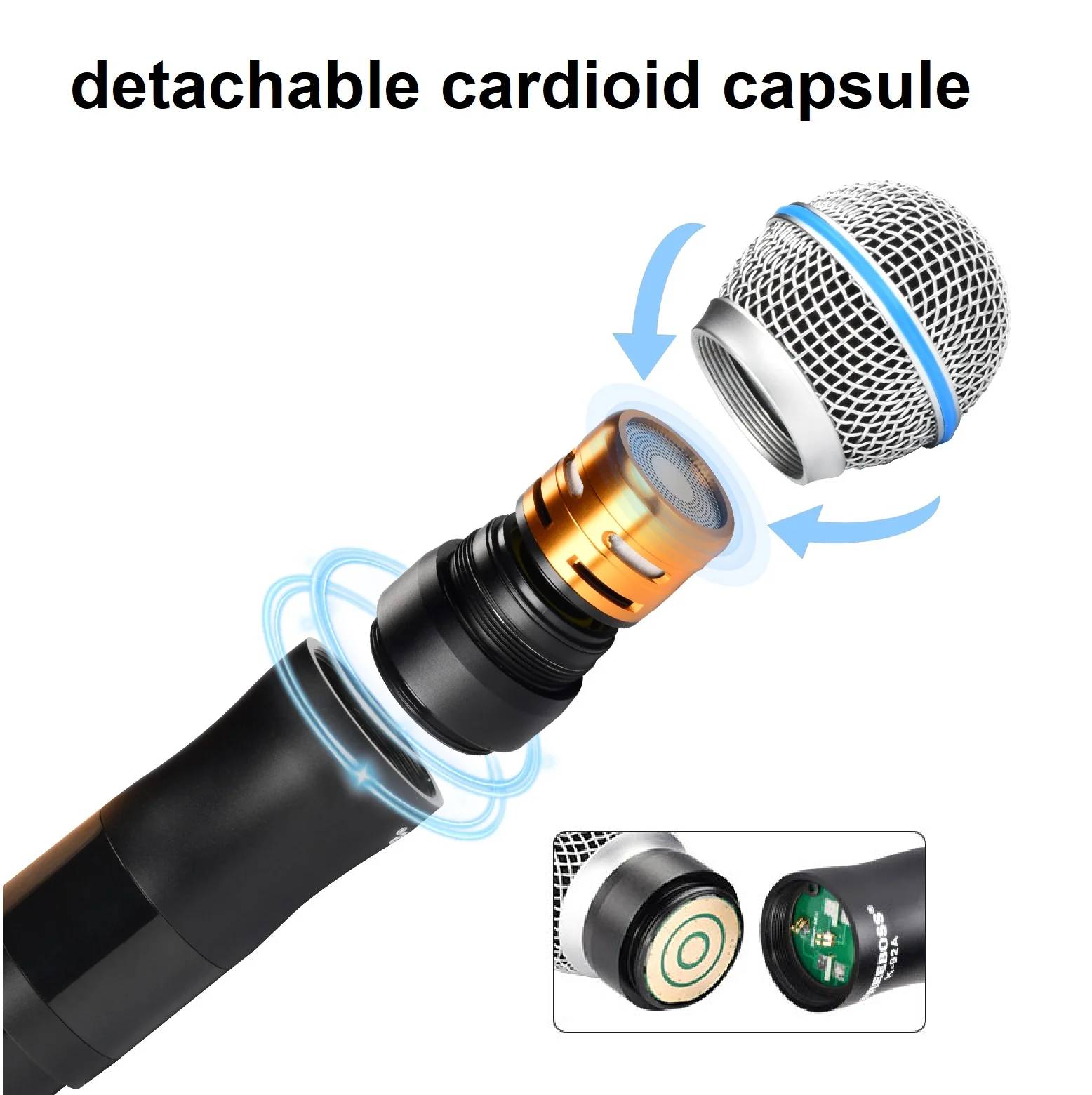 FREEBOSS Dual Channel Wireless Microphone UHF Detachable Capsule core 2 Handheld  Dynamic Mic Metal Radio Karaoke System K-92A