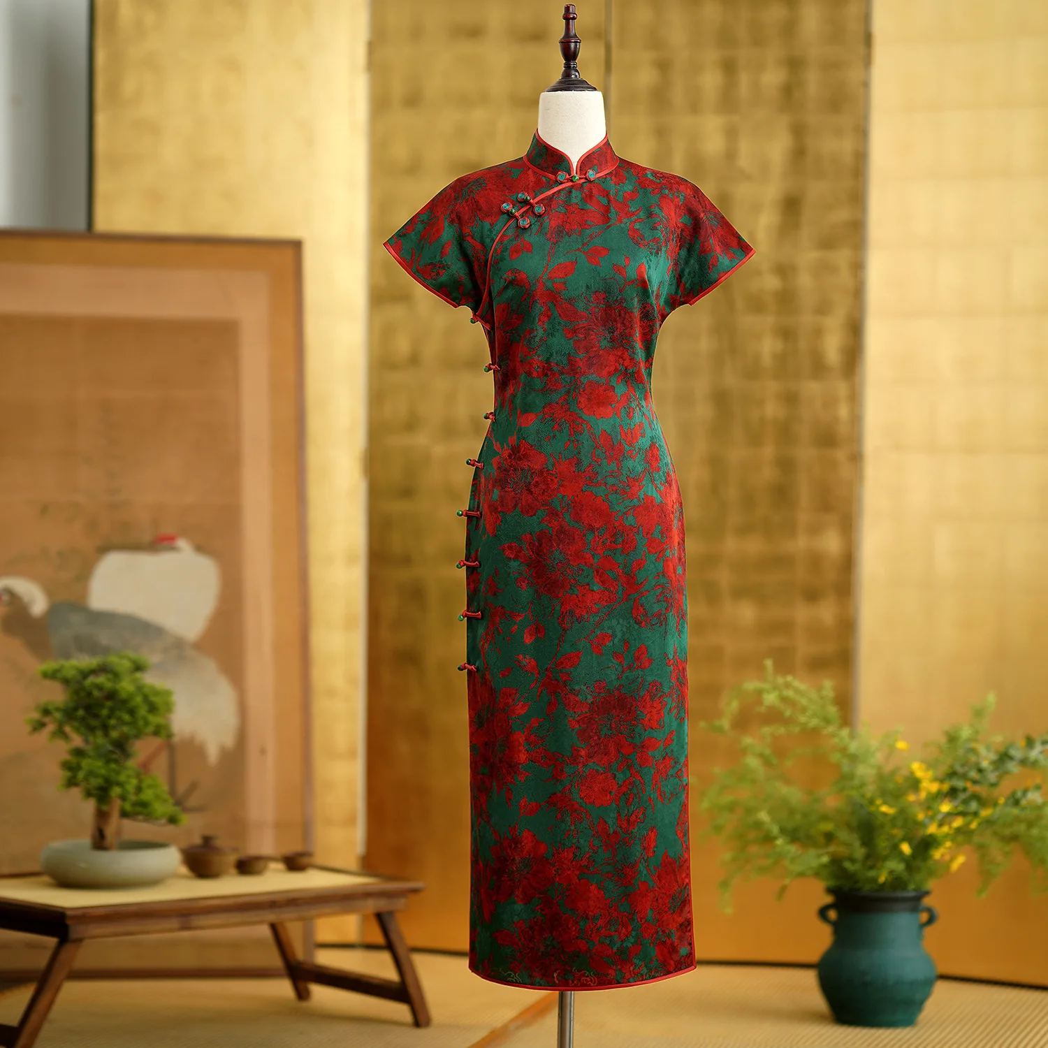 Xiangyun Yarn Heavy High Quality Real Silk Vintage Cheongsam Qipao Women's Clothing Dress Daily Gambiered Guangdong