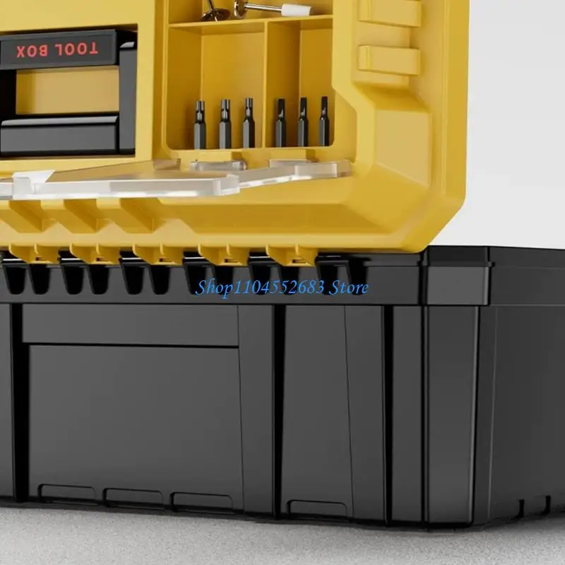 Household Tool Box with Top Handle and Latches Closures for Organizing Repair Tool in Garage and Property Care Tasks