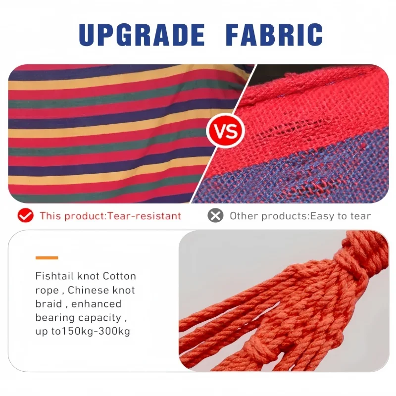 أرجوحة قماشية خارجية أرجوحة لشخص واحد أو مزدوج خطوط ملونة وعصا منحنية من البوليستر مضادة للانزلاق في الفناء الخلفي المريح #5