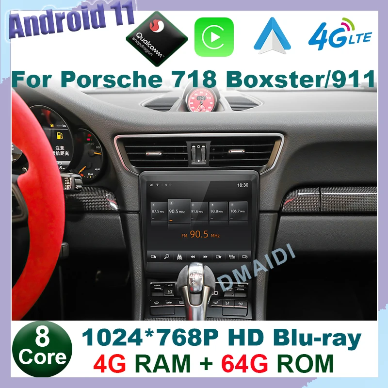 8 Core 4+64GB Snapdragon Car Radio GPS Navigation For Porsche Boxster 911 2012-2021 Android 11 Monitor Carplay Auto Touch Screen