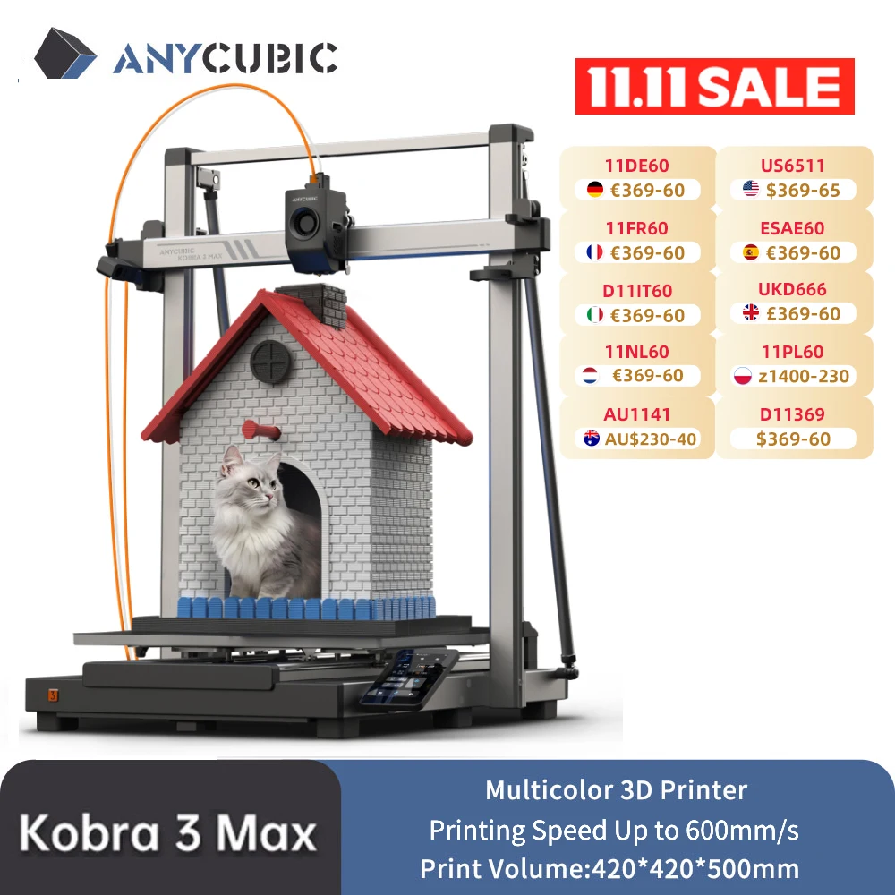 ANYCUBIC Kobra 3 Max متعدد الألوان FDM سرعة الطباعة تصل إلى 600 مم / ثانية حجم البناء الضخم 500 * 420 مم طابعة ذكية للتحكم في التطبيقات ثلاثية الأبعاد