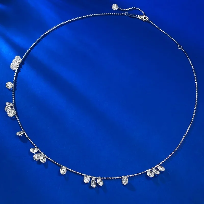 925 Silver Full Sky Star Diamond Necklace Tears Broken  River Pearl String Collar Chain Irregular Water Drop Flow