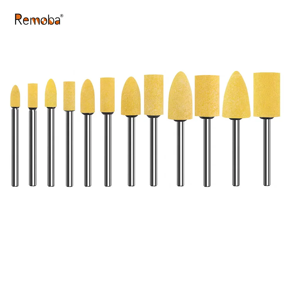 Dia. 4mm-12mm Yellow Corundum Mounted Points 3mm Shank for Fine Grinding Precision Molds Bearings Copper-aluminum Alloy