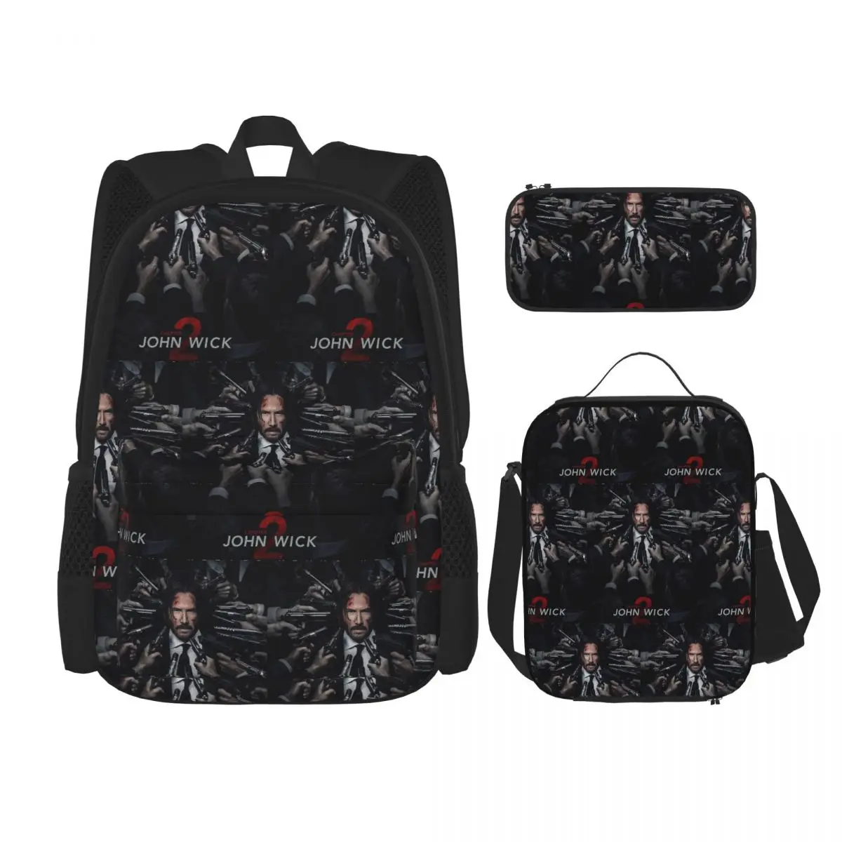 John Wick  Movie Backpacks Boys Girls Bookbag Children School Bags Kids Rucksack Lunch Bag Pen Bag Three-Piece Set
