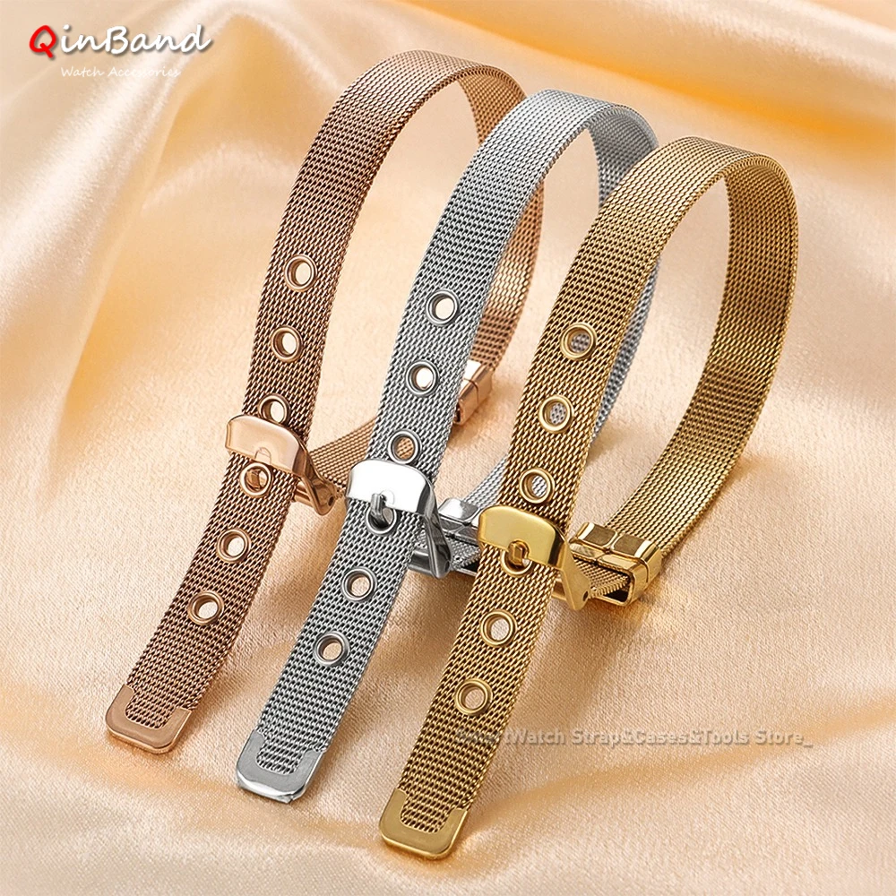 Fashion Titanium Steel Wristband Women's Casual Mesh Watch Strap Bracelet Silver Gold Watchband Personality Wrist Accessories