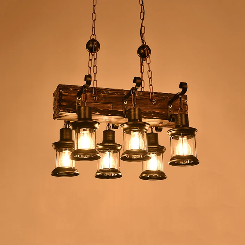 

Decorative Chain Chandeliers For American Style Loft Wooden Restaurant European Retro Hotel Lobby Ktv Corridor Led Pendent Lamp