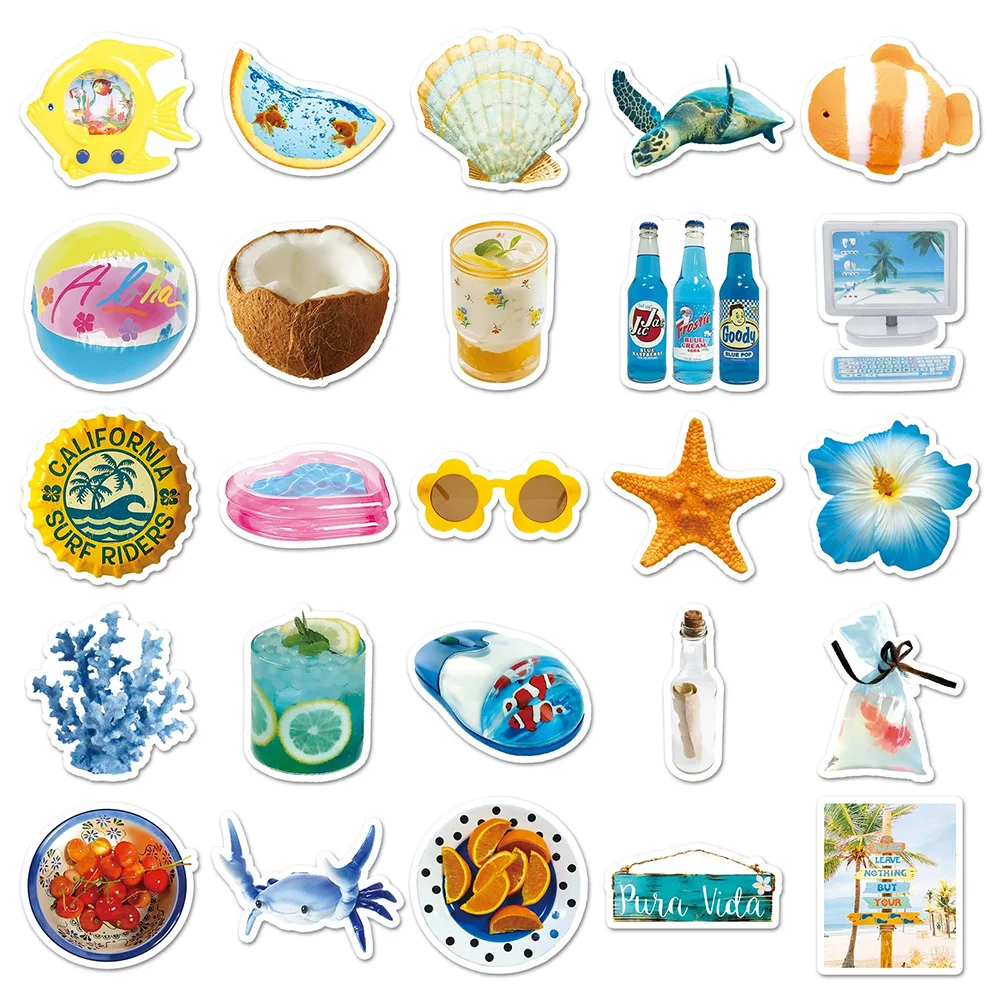 10/30/50 SZTUK Kreskówkowe Letnie Plażowe Naklejki Graffiti Estetyczne Kawaii Kalkomanie DIY Bagaż Laptop Wodoodporne Naklejki Dekoracyjne INS