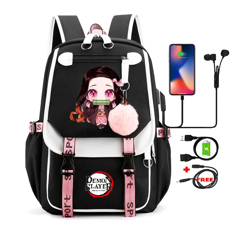 Anime Backpack Bag Demon Slayer Nezuko Kawaii Cartoon School Bag for Adults Large Capacity Manga To Travel Daily Girls BookBag