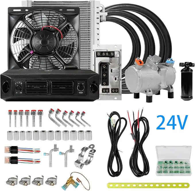 

12V/24V Universal Car AC Kit System, Under Dashboard Mounted Cooling Unit for New Energy EVs, Old Vehicles and Excavators