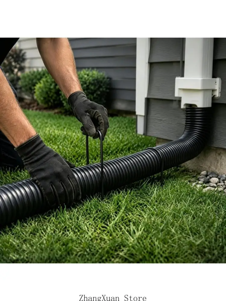 Powder-Finish Galvanized Iron Downspout Holders, Curved 20-Piece Stake Set with Removable Ground Placement for Lawns, Soil, and