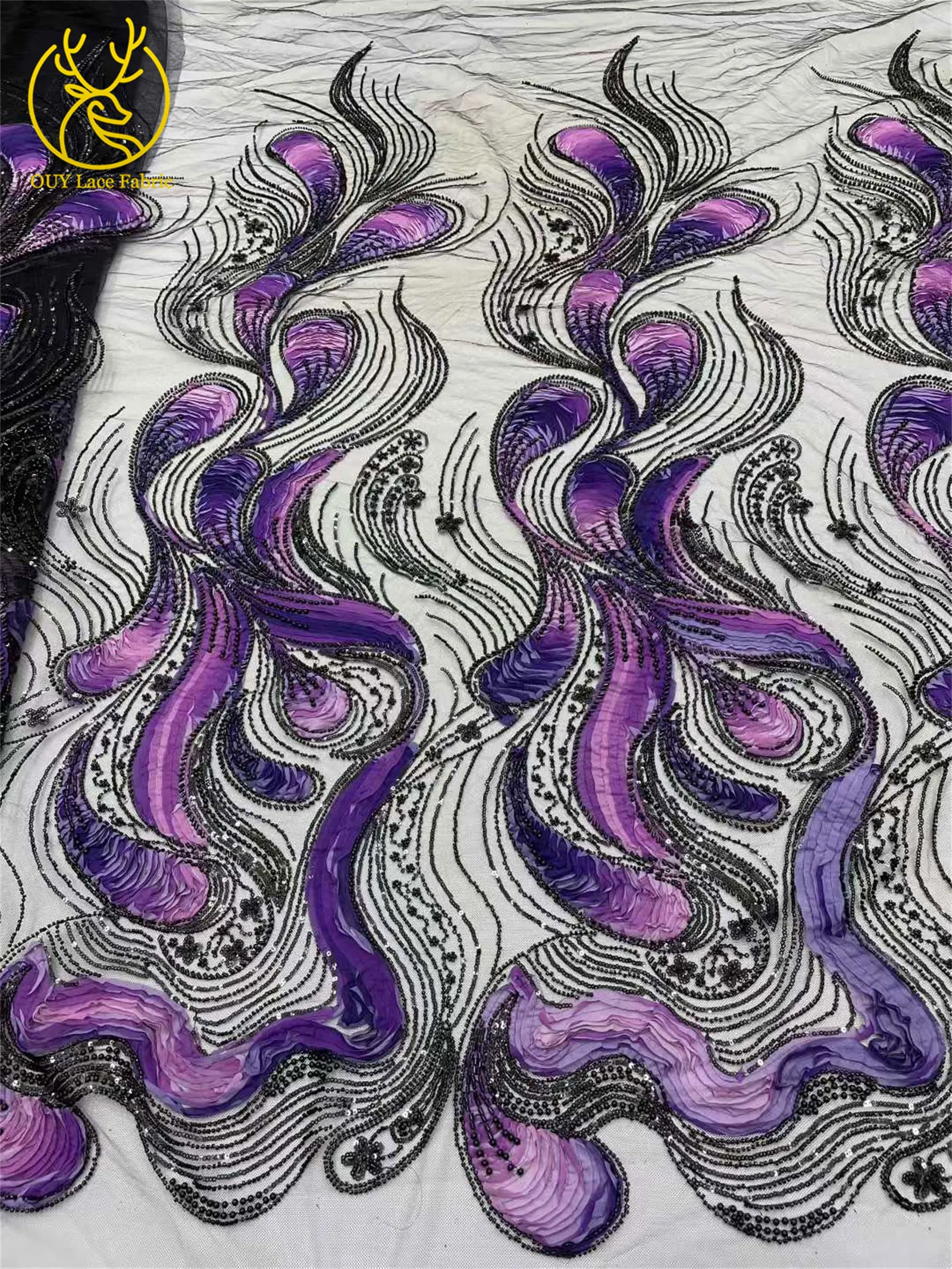 قماش دانتيل ترتر أفريقي عالي الجودة لعام 2025 قماش شبكي مزخرف مطرز بالخرز لفستان حفلات الزفاف 5 ياردات