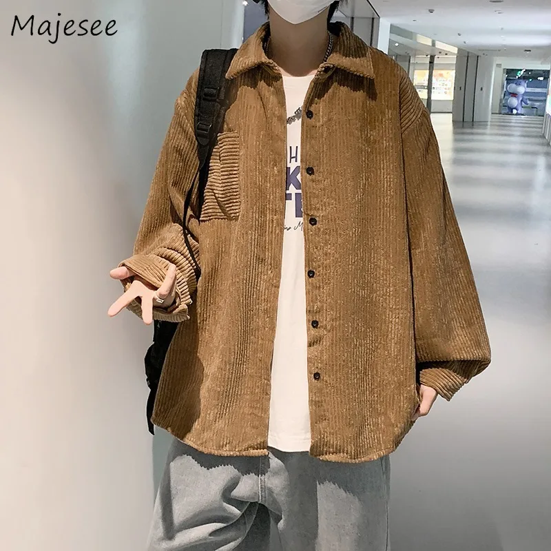 

Autumn Corduroy Long Sleeve Shirts Men Blusas Harajuku Simple Fashion Camisas De Hombre Mens Shirt All-match Loose Streetwear