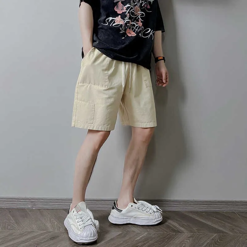 

Summer Men's Loose Straight Leg Workwear orts Casual Versatile Five-Quarter Length Breathable Comfortable High Waist Cotton