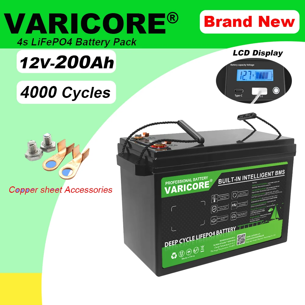 Batería LiFePO4 de 12V, 310Ah, 280Ah, 200AH, 180Ah, 12,8 V, 4s, litio, 8000 ciclos para campistas, carrito de Golf, todoterreno, viento Solar, libre de impuestos