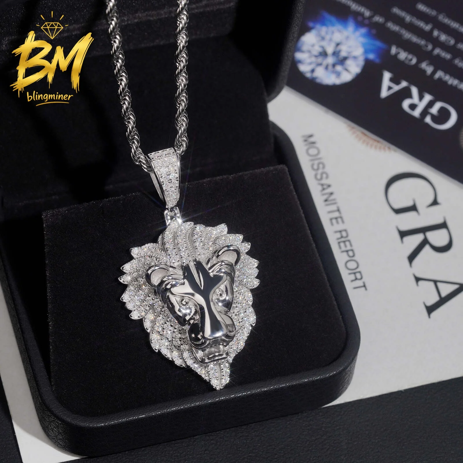 Blingminer Iced Out Lion Head VVS Moissanite Pendant For Men Women S925 Silver Pendants Jewelry Pass Diamonds Tester Free Shippi