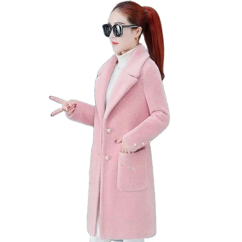 

Imitation Mink Velvet Overcoat Women Coat Autumn Winter Woolen Overcoat Female Mid-length Wool Windbreaker Women's Winter Coat