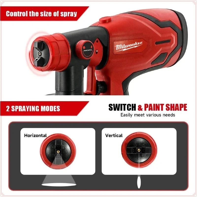 Milwaukee  600W Paint Spray Gun 800ML Tank & 39000 RPM Brushless Motor Auto Furniture Wall Car Sprayer For 18V Battery