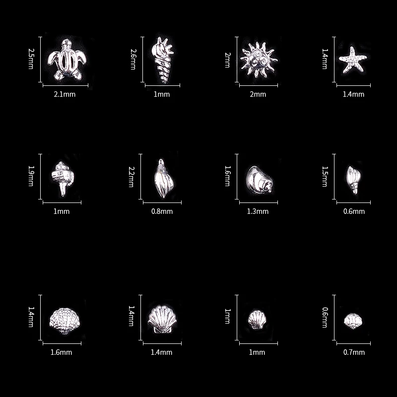 Nail Art Ocean Tema Metallo 3D Borchie Perline Mare Stella marina Conchiglia Gioielli per la decorazione di punte per unghie fai da te