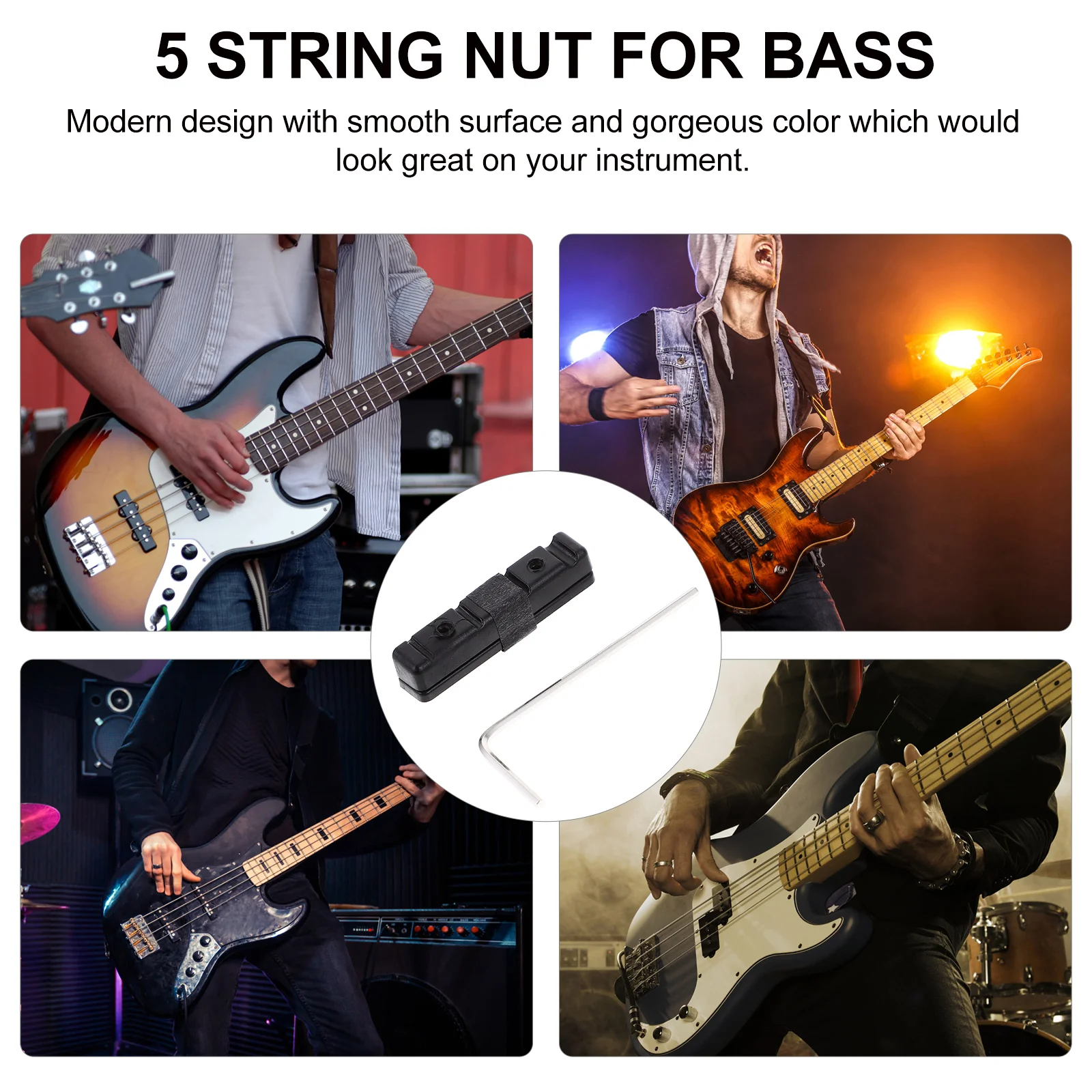 4 String Replacement POM Bass Bone Bridge Saddle and Slotted Nut with 15 Wrench 5 string nut for bass