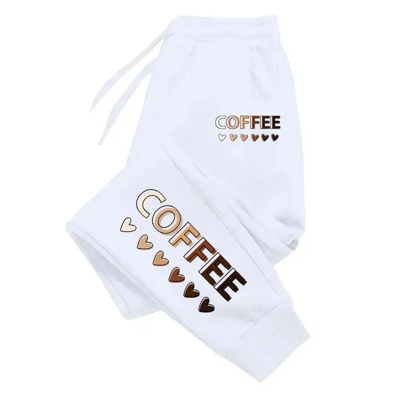 Coffee And Love Pattern Printing Women'S Casual Basic Pants Versatile Pocket Fashion Trendy Street Comfortable Sweatpants Female