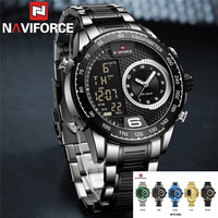 NAVIFORCE Top Brand Luxury Men Watch Quartz Digital Male Clock Military Sport Silver Black Stainless Steel Man Wristwatch 9199