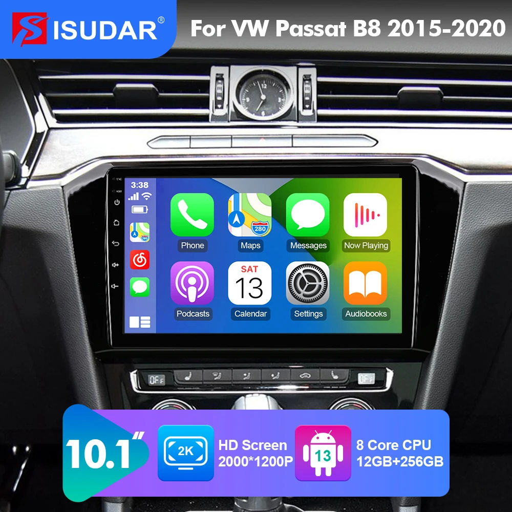 Isudar T78P Android13 Auto Radio Player For Volkswagen Passat B8 2015-2020 car Multimedia with frame canbus 4K screen 4G carplay