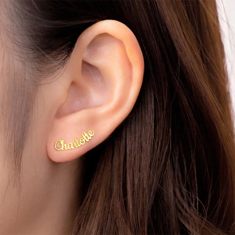 Pendientes personalizados con letras y nombres para mujer, joyería de acero inoxidable, aretes dorados a la moda, regalo único para ella, venta al