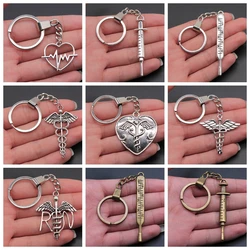 Souvenir Gift For Medical Students Teacher Metal Alloy Syringe Thermometer Medical Symbol Key Chain Keyring Key Holder