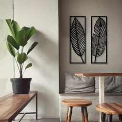 Decorative Leaves Metal Wall Art: Set of 2 for Home Wall Decor Black Metal Hanging Leaves Elegant Iron Art