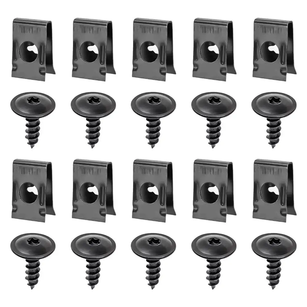 10pcs U-Type Metal Clips with Screws for Car and Motorcycle Anti-Rust Tapping Fastener Assortment Set amagi