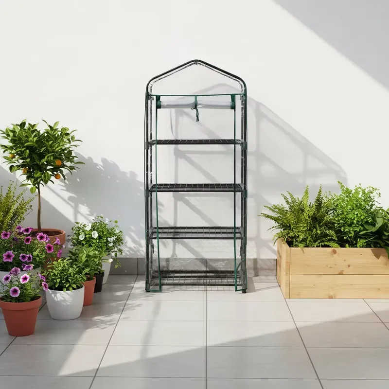 Waterproof Portable Mini Greenhouse for Home Backyard Use Stainless Steel Frame 4-Tier Design Clear PVC Cover Easy Assembly