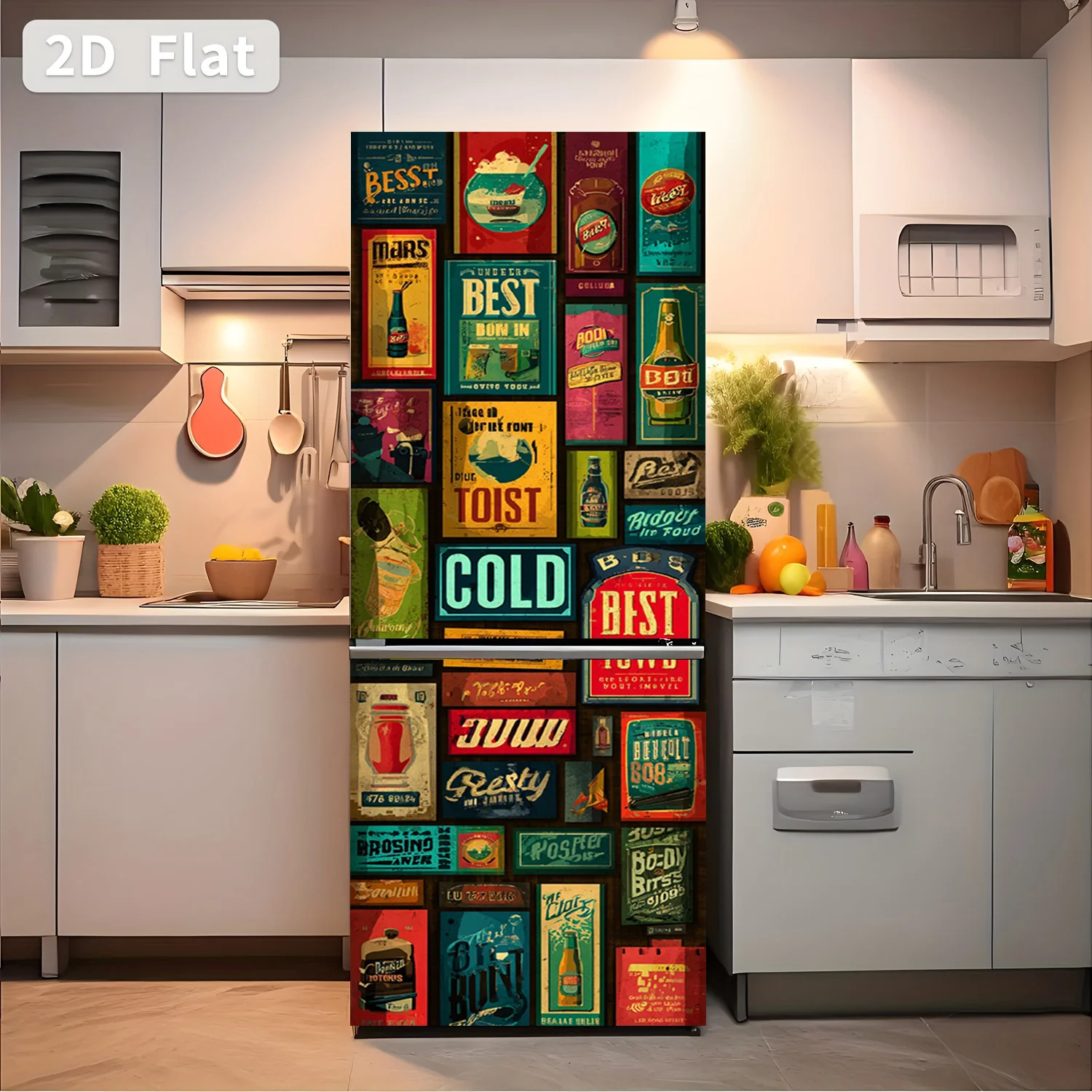 of Refrigerator Sticker,, Vintage Beer Poster Collection, Themed Design, Wall Sticker Wallpaper, Self-Adhesive, Suitable for C