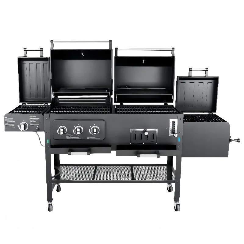 Outdoor-Küche Holzkohle-Gasgrill mit 3 Brennern Großer Gasgrill Grillgerät