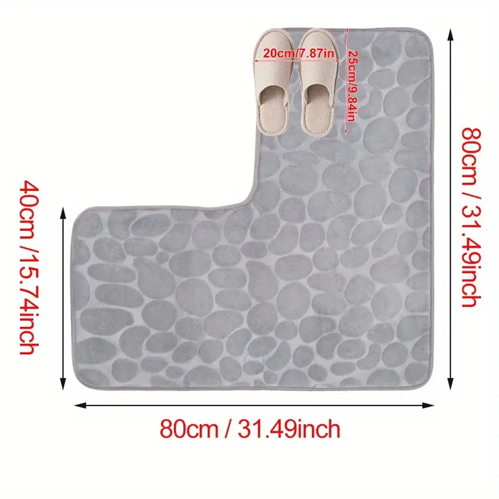 Bathroom Rug, L-Shaped Bath Mat, Non Slip Corner Shower Mat, Water Absorbent Soft Bath Rug, Fluffy Washable Rug Carpet