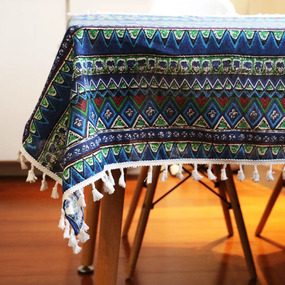 

Nordic Style Ethnic Tablecloth Anti-slip Heat-resistant Bohemian Tablecloth Rectangular Stain-resistant Table Cover Dinning Room