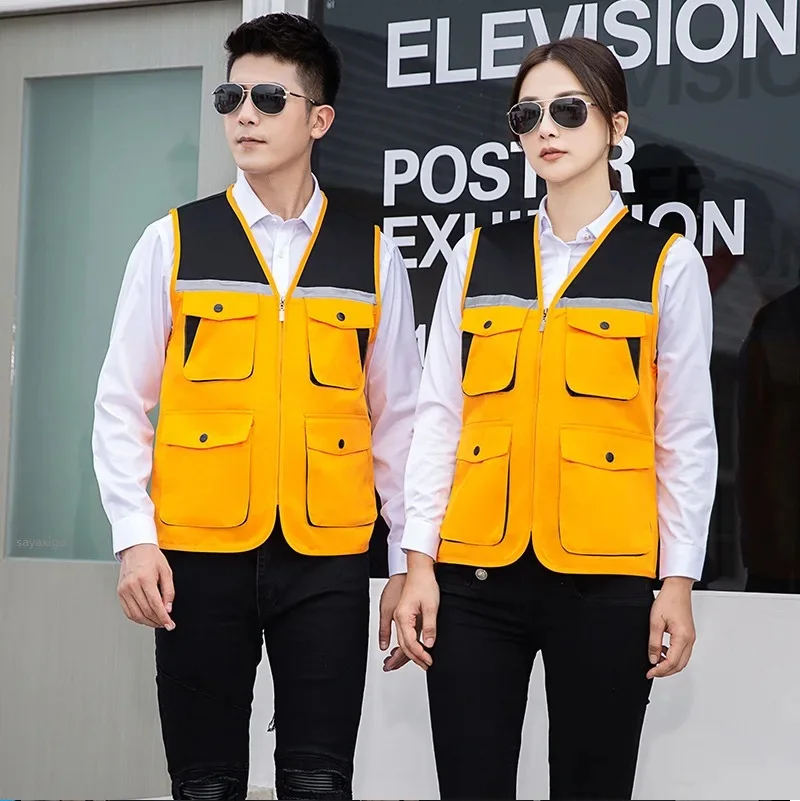 Men Volunteer Waistcoat Customized Workwear Advertisting Vest Construction Work Vest Hi Vis Unisex Work Clothes Sleeveless Vests