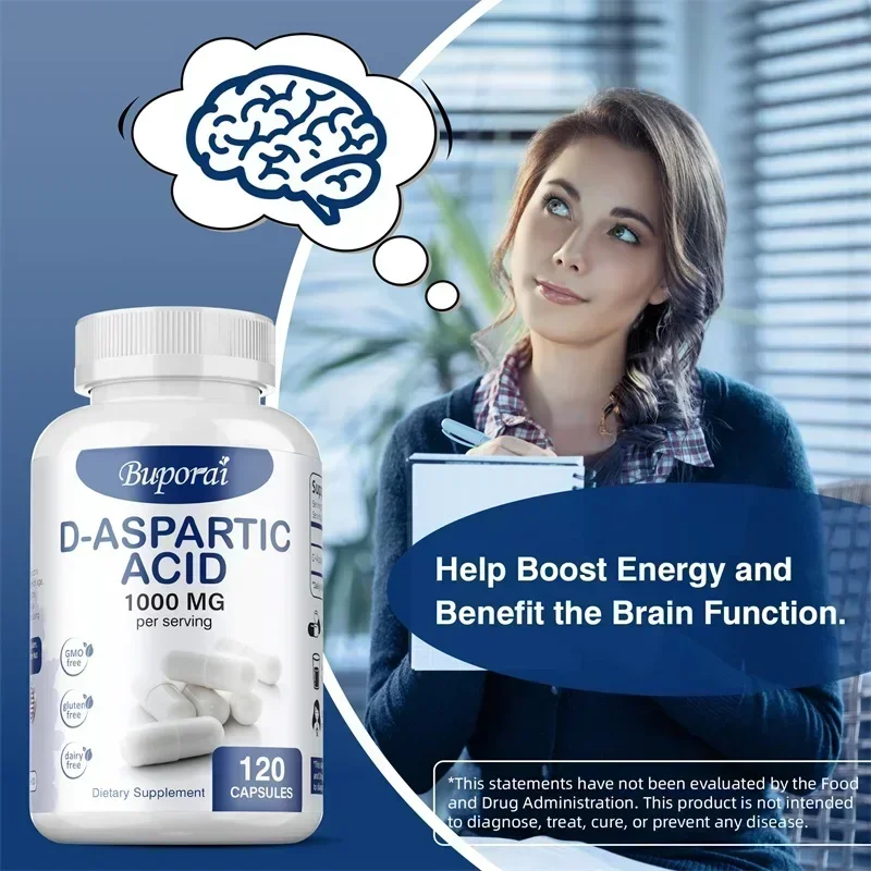 

D-Aspartic Acid - Supports Brain Function, Fatigue Relief, Maintains Overall Health, Improves Energy, Endurance, Boosts Immunity