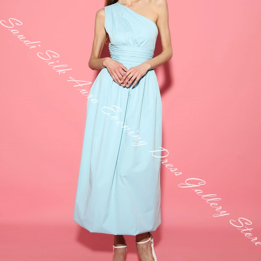Customized One Shoulder Sleeveless Jersey Ankle Length Straight Evening Dress Temperament Solid Color High Quality Bespoke Occas