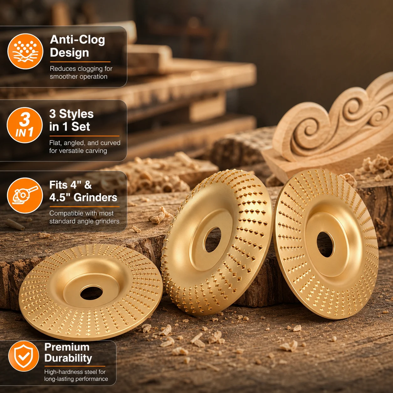 Wood Carving Disc Set For Angle Grinder A3 Steel Wood Shaping Wheel Anti Clog Woodworking Grinding Disc For Bowl Spoon Stump
