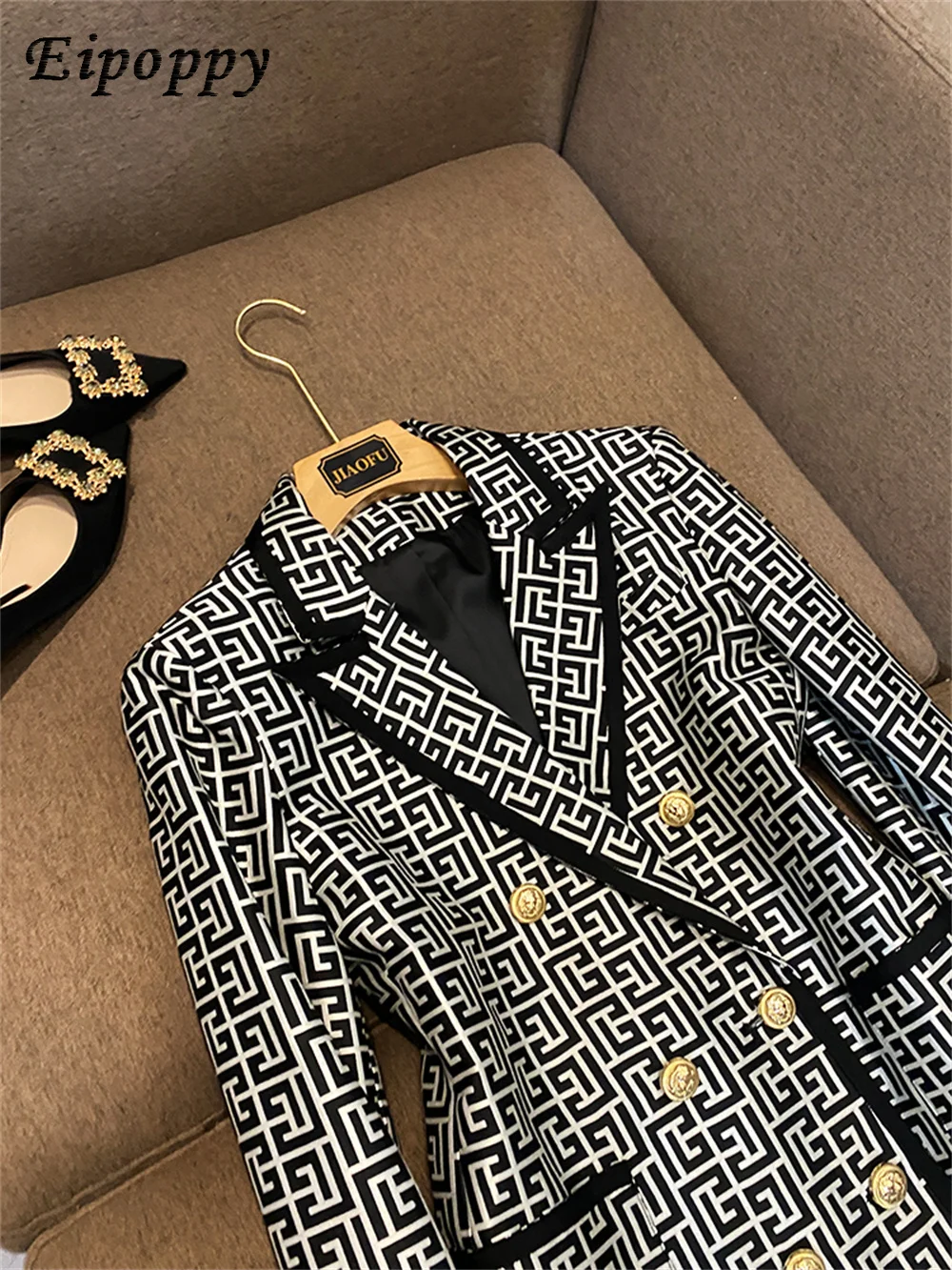 Vintage Jas Voor Dames Nieuwste getrid doppiele Rij Knopen geometriche Jacquard Jas Kantoor Dames Business Formele blazer