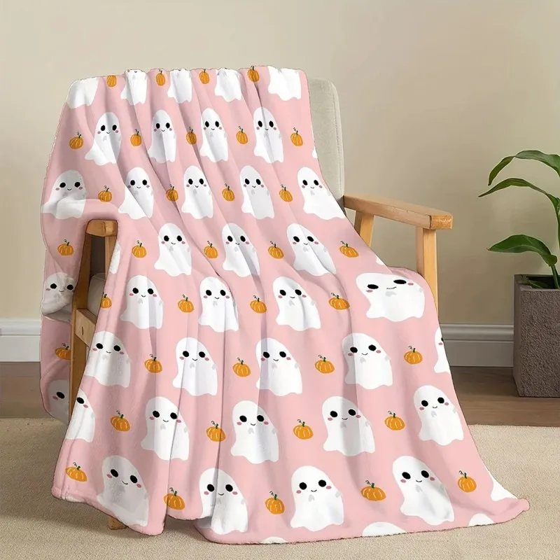 Halloween Pumpkin Ghost Printed Blankets for Kids Boys Girls Cozy Fleece Warm Living Room Sofa Bed Blankets for Home Office