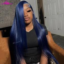 Upgrade Straight Blue Wig For Women 13x4 13x6 Human Hair Lace Front Wig Transparent 180 Density Lace Frontal Wigs Pre Plucked