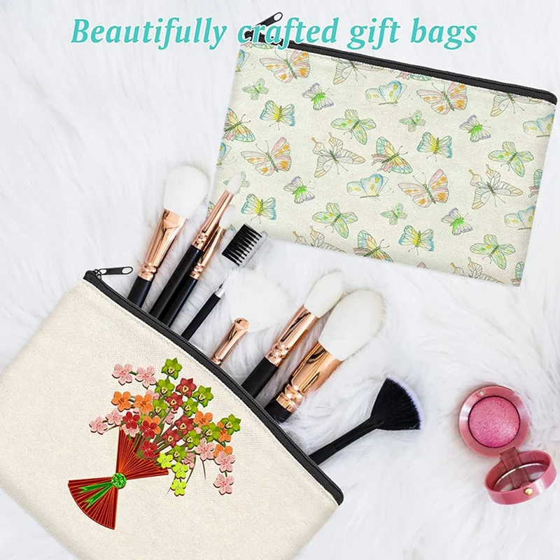 48Pieces Blank Craft DIY Canvas Pen Pencil Case- Invoice Bill Bag Makeup Bag Cosmetic Bag Multipurpose Toiletry Pouch