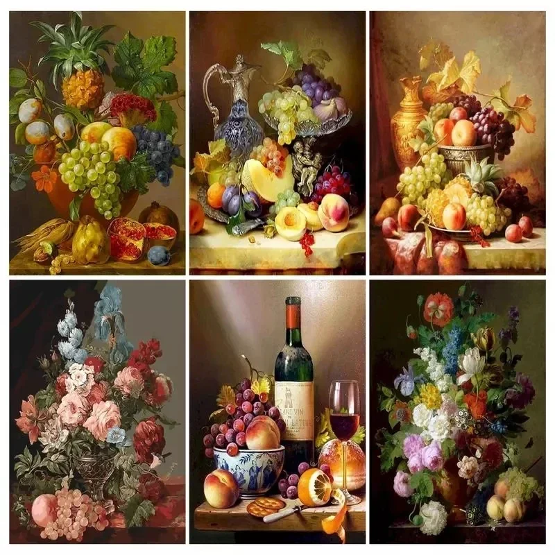 

250631 Painting By Numbers Scenery DIY Oil Paint By Numbers On Canvas Still life fruit 60x75cm Frameless Draw Number Wall Art