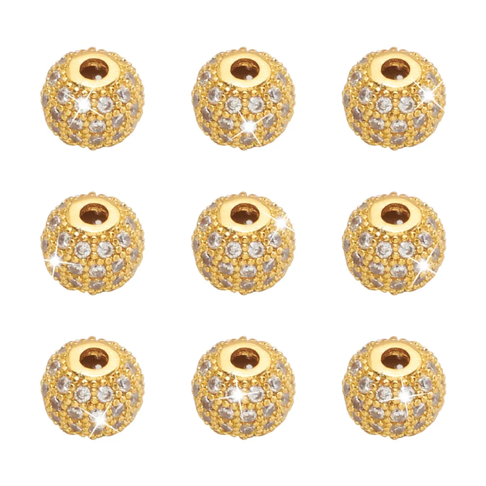 10pcs Brass Cubic Zirconia Beads 6mm 8mm Round Loose Spacer Beads for Jewelry Making DIY Bracelet Necklace Earring Findings