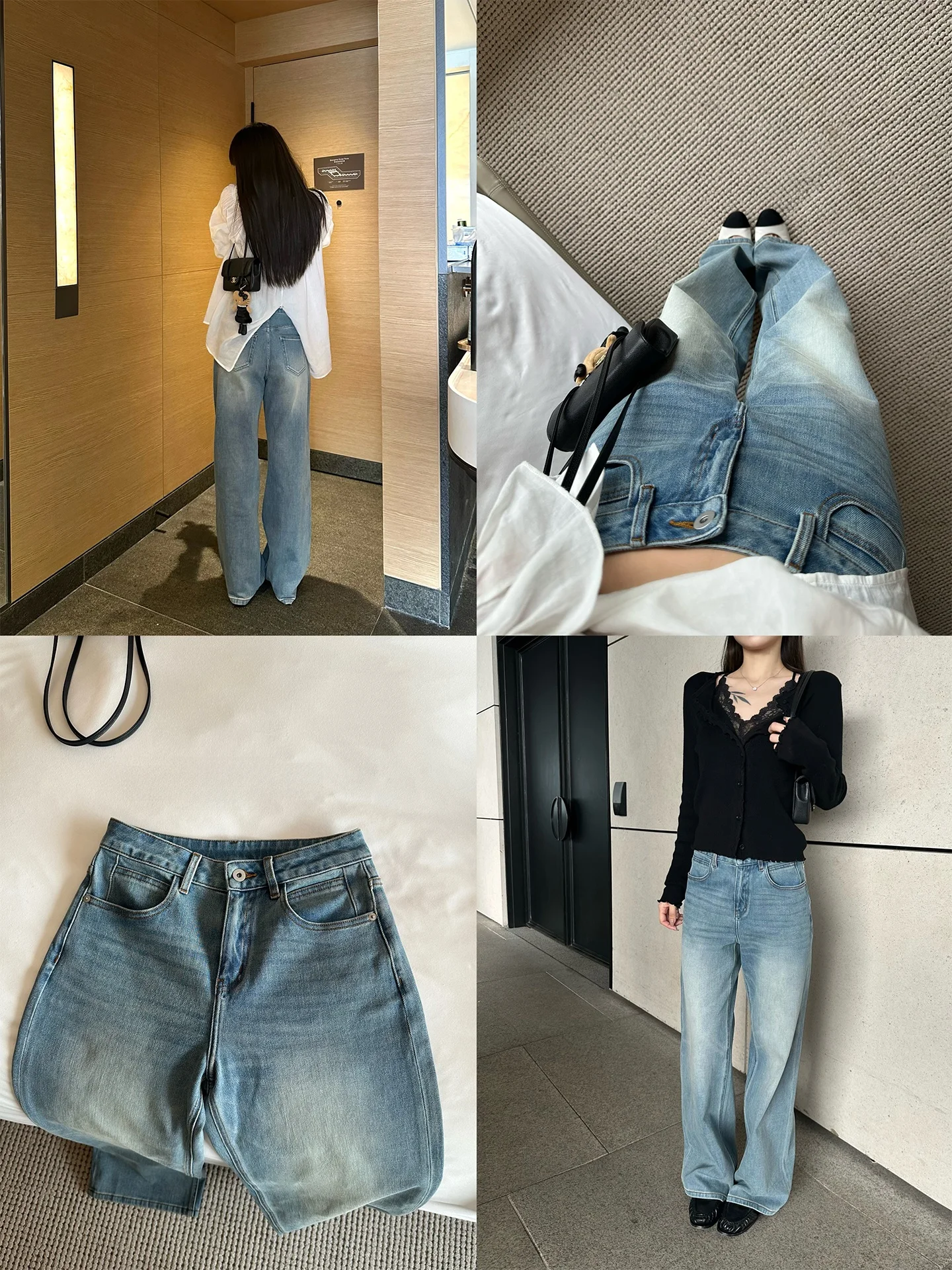 

Waed Blue Jeans Women's Loose mid Waist Straight Leg Casual Wide Leg Pants Comfortable to Wear Retro Sle Cotton Denim