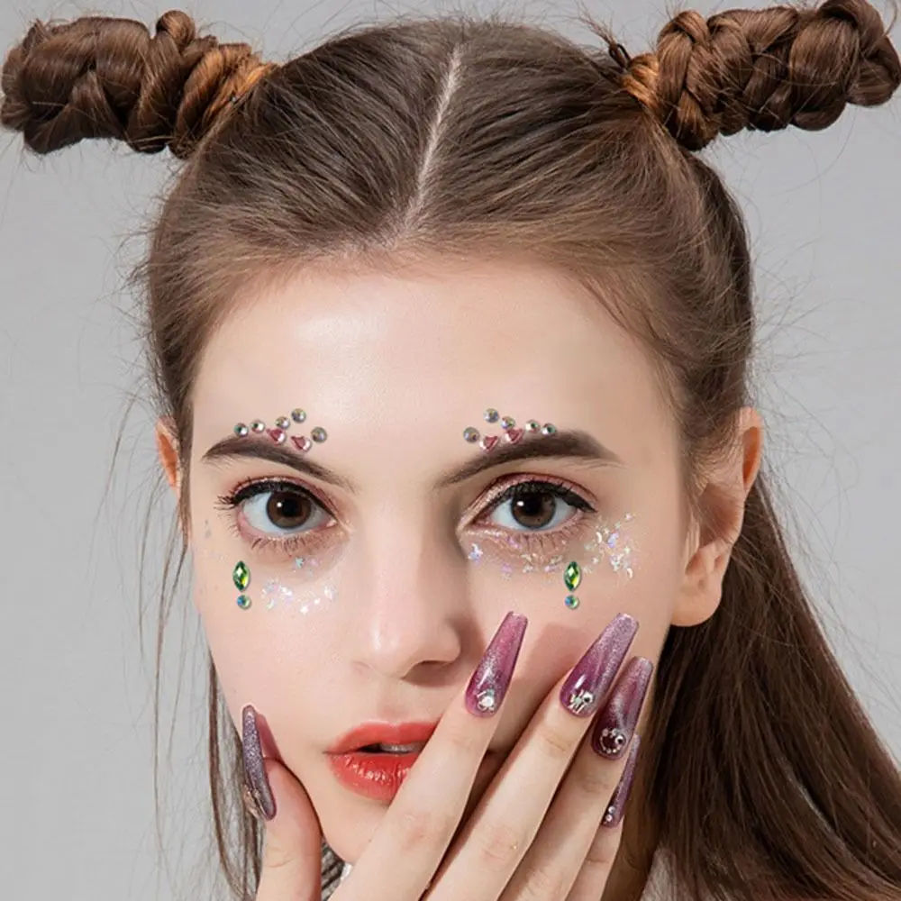 Adhesive Face Decal Nail Art Decoration Temporary Tattoo Face Body Colored Rhinestone Nail Art Charms Face Tattoo Stickers